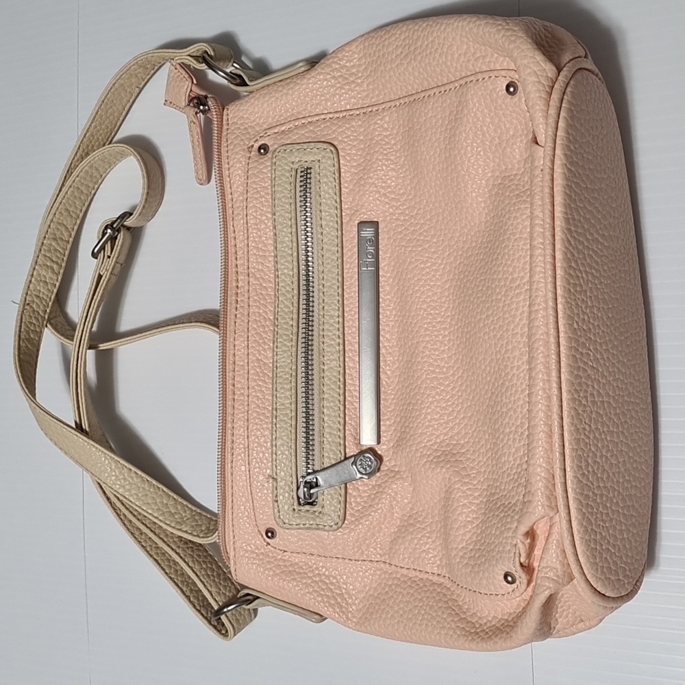 Fiorelli Light Coral and Beige Vegan Leather Adjustable Strap Crossbody Bag